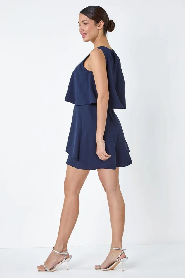 Women Textured Plain Tiered Playsuit Roman Dresses