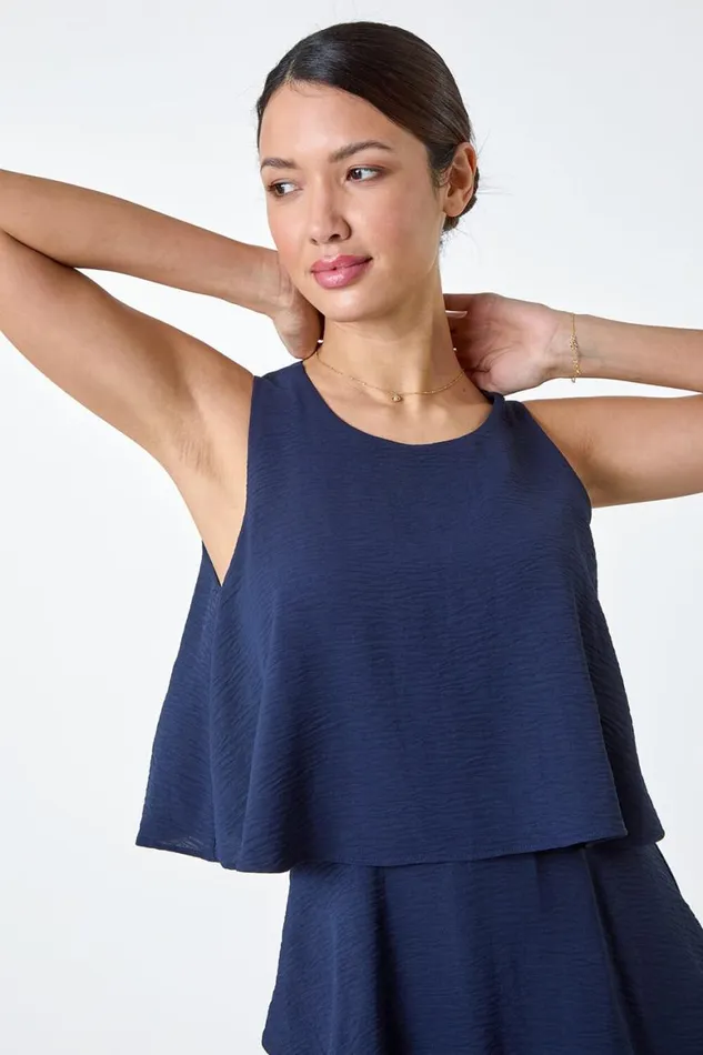 Women Textured Plain Tiered Playsuit Roman Dresses
