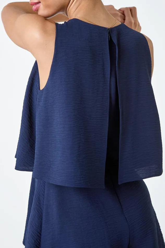 Women Textured Plain Tiered Playsuit Roman Dresses
