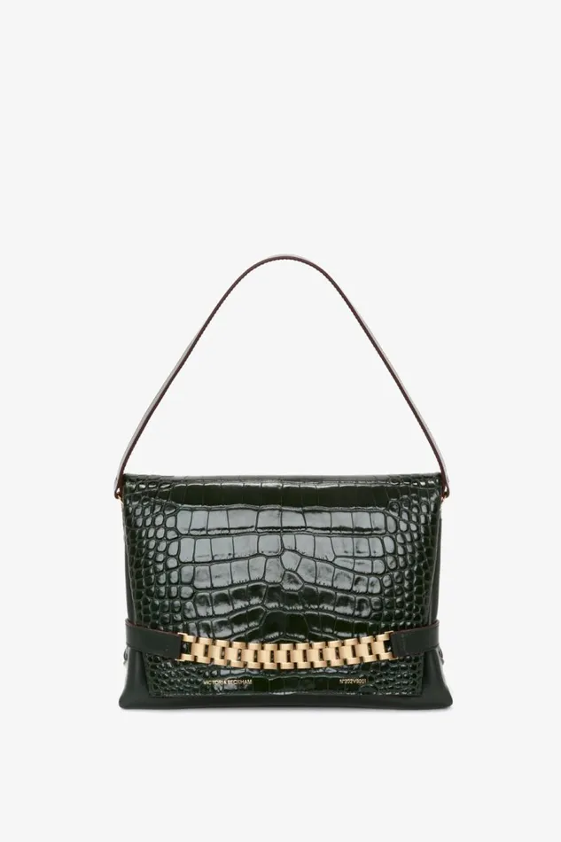 Women The Chain Pouch Victoria Beckham Chain Pouch With Strap In Dark Forest CrocEffect Leather Women The Chain Pouch Victoria Beckham Chain Pouch With Strap In Dark Forest CrocEffect Leather