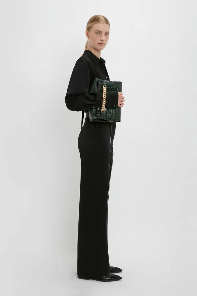 Women The Chain Pouch Victoria Beckham Chain Pouch With Strap In Dark Forest CrocEffect Leather