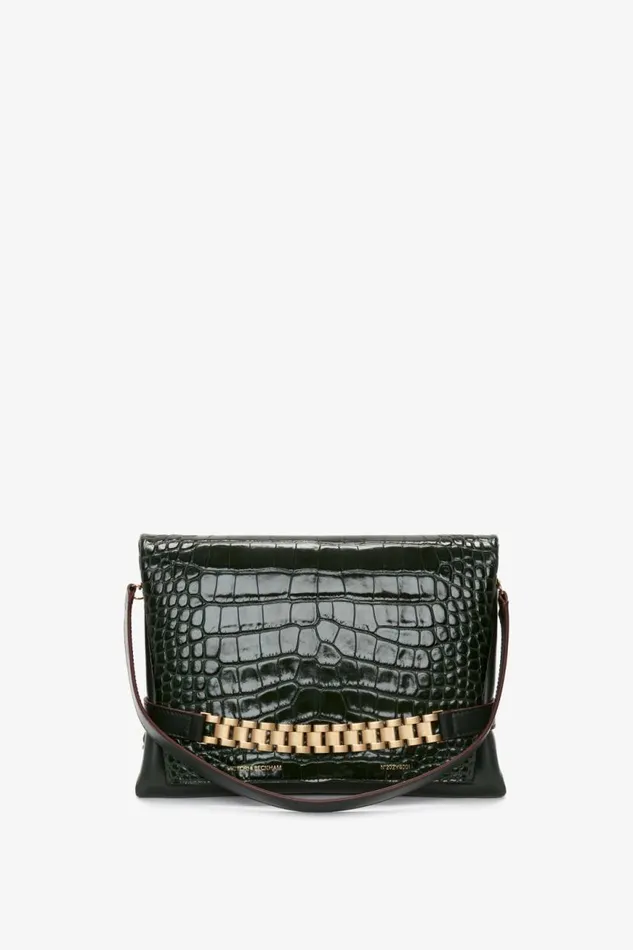 Women The Chain Pouch Victoria Beckham Chain Pouch With Strap In Dark Forest CrocEffect Leather