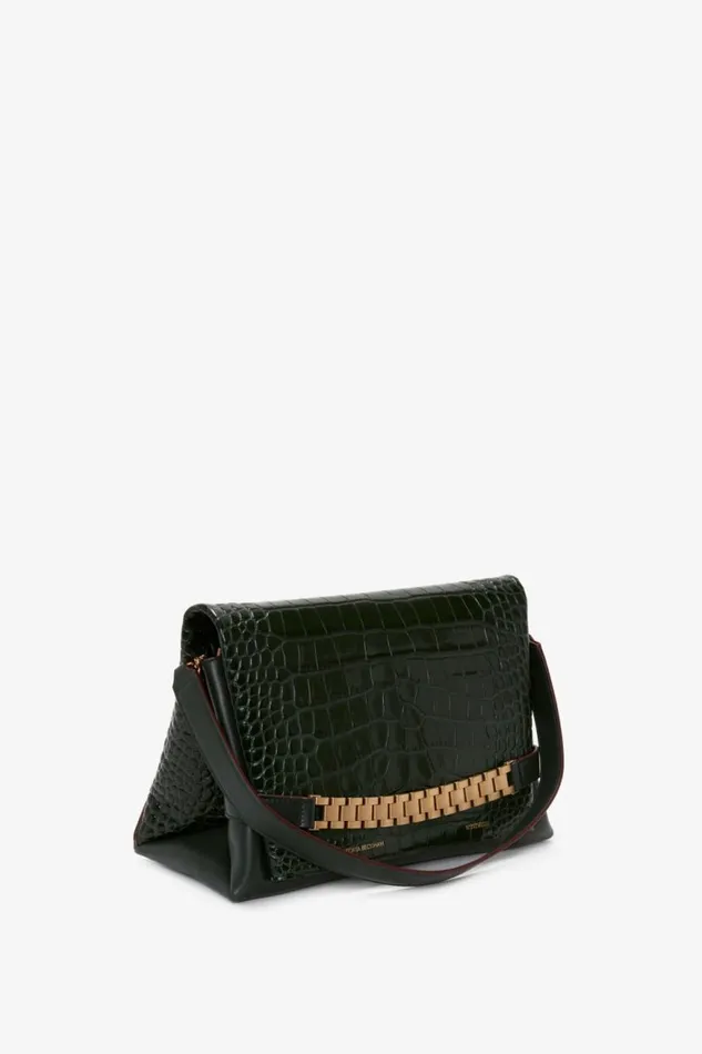 Women The Chain Pouch Victoria Beckham Chain Pouch With Strap In Dark Forest CrocEffect Leather