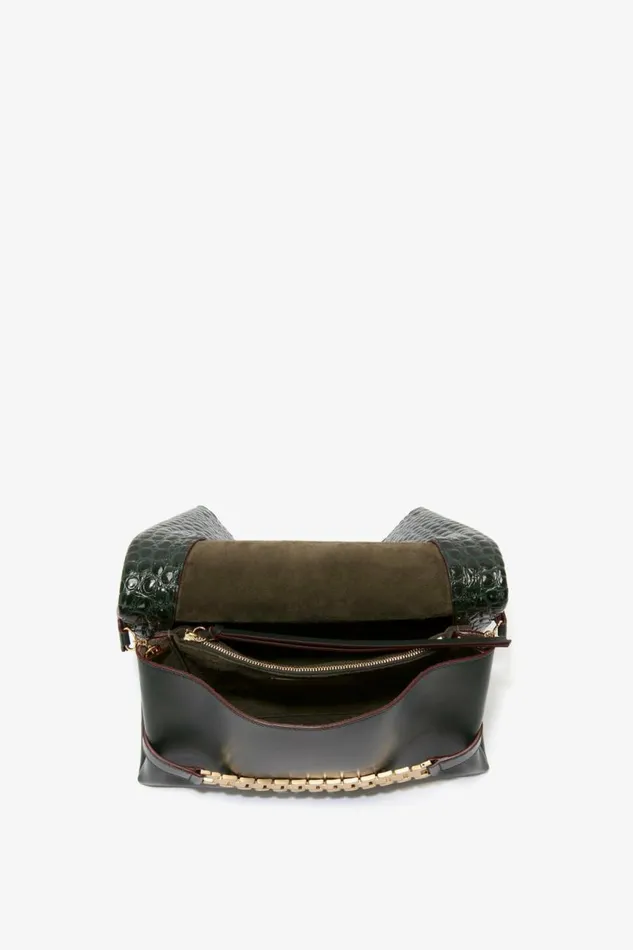 Women The Chain Pouch Victoria Beckham Chain Pouch With Strap In Dark Forest CrocEffect Leather