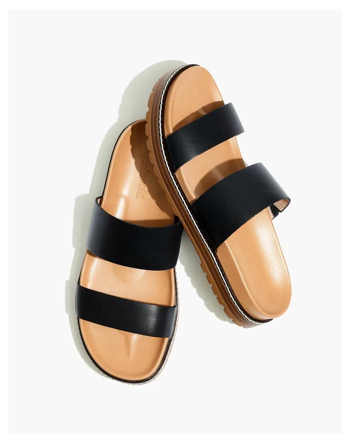 Women The Charley Double Strap Slide Sandal True Black Madewell Sandals