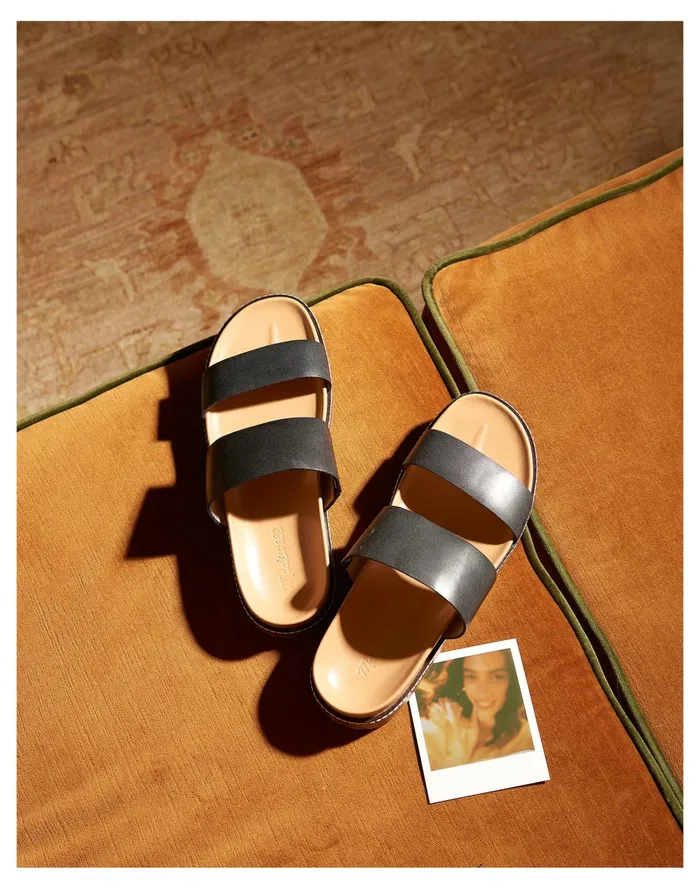 Women The Charley Double Strap Slide Sandal True Black Madewell Sandals Women The Charley Double Strap Slide Sandal True Black Madewell Sandals