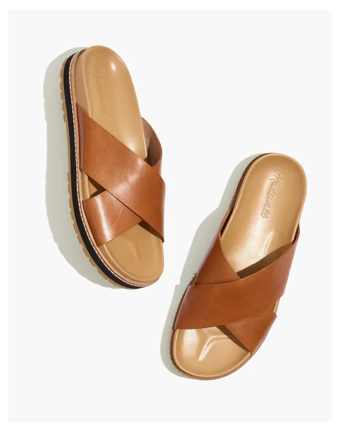 Women The Dayna Lugsole Slide Sandal In Leather English Saddle Madewell Sandals