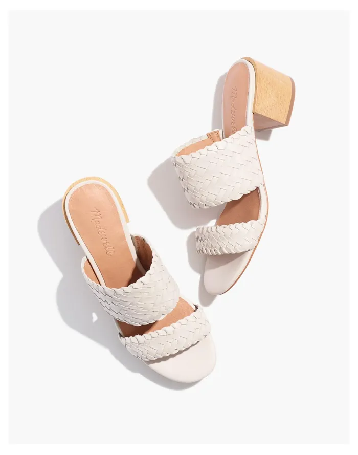 Women The Kiera Mule Sandal In Woven Leather Pale Oyster Madewell Heels