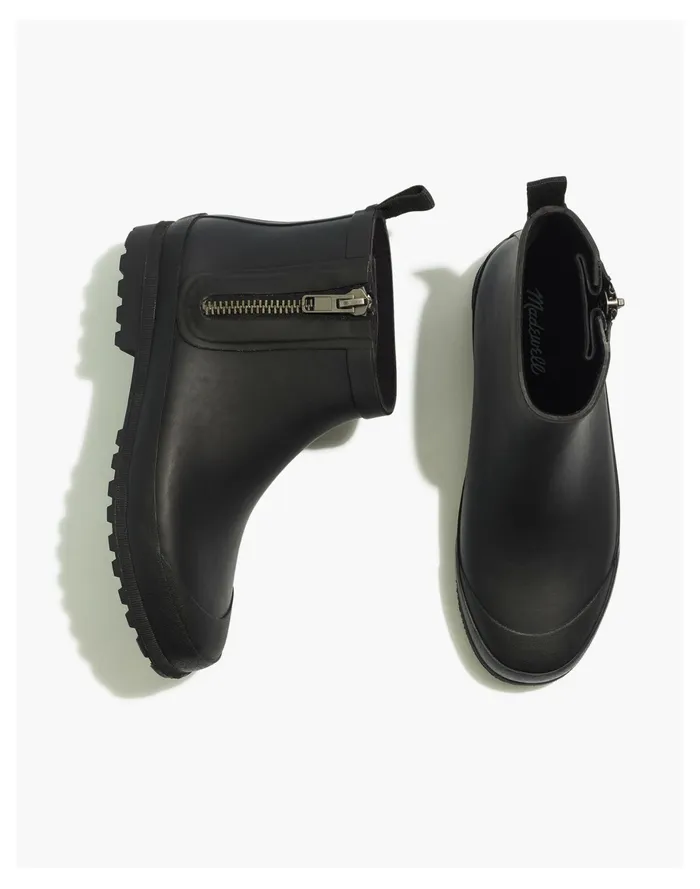 Women The Zip Up Lugsole Rain Boot True Black Madewell Boots