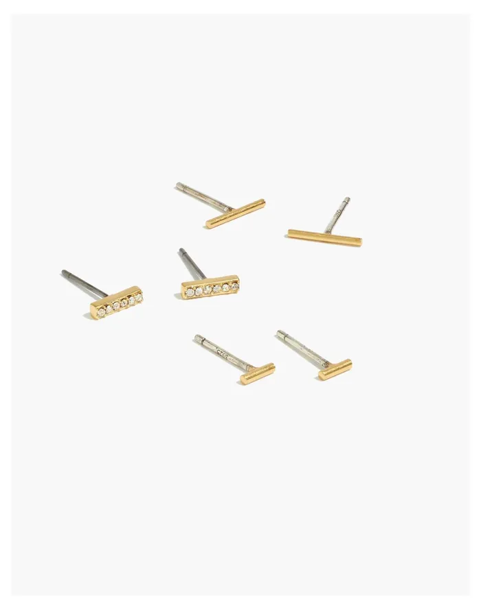 Women Three Pack Bar Stud Earring Set Vintage Gold Madewell Earrings