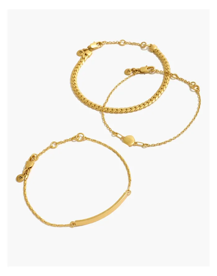 Women Three Pack Chain Bracelet Set Vintage Gold Madewell Bracelets