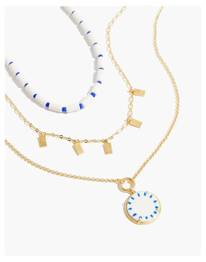 Women Three Piece Hand Painted Vacanza Necklace Set Vintage Gold Madewell Necklaces