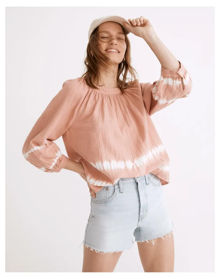 Women Tie Dye Lightspun Wide Neck Cuffed Sleeve Top Tie Dye Burnished Blush Madewell Tops and Shirts Women Tie Dye Lightspun Wide Neck Cuffed Sleeve Top Tie Dye Burnished Blush Madewell Tops and Shirts