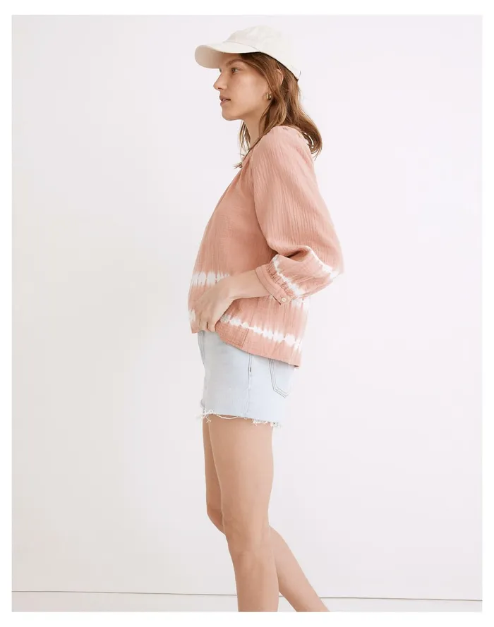 Women Tie Dye Lightspun Wide Neck Cuffed Sleeve Top Tie Dye Burnished Blush Madewell Tops and Shirts Women Tie Dye Lightspun Wide Neck Cuffed Sleeve Top Tie Dye Burnished Blush Madewell Tops and Shirts