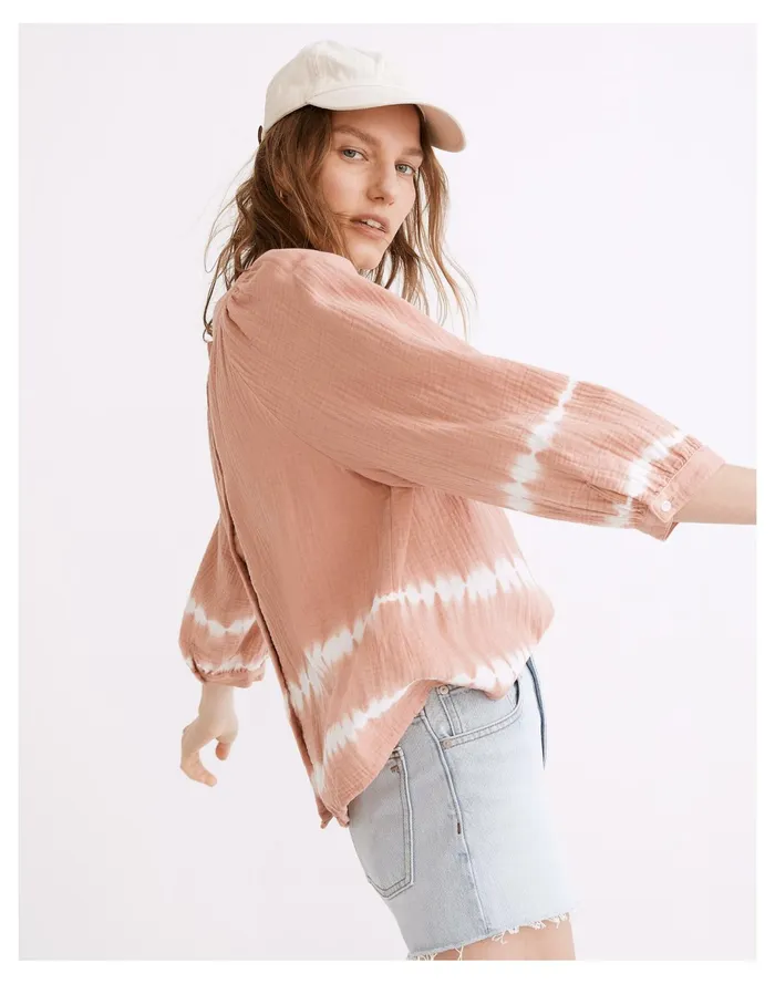 Women Tie Dye Lightspun Wide Neck Cuffed Sleeve Top Tie Dye Burnished Blush Madewell Tops and Shirts Women Tie Dye Lightspun Wide Neck Cuffed Sleeve Top Tie Dye Burnished Blush Madewell Tops and Shirts