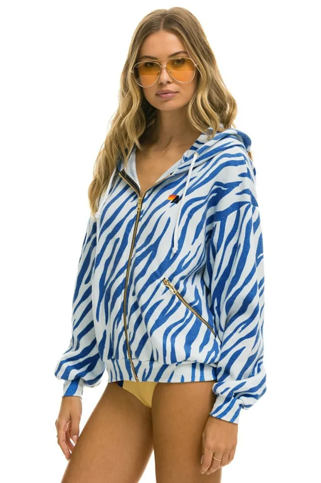 Women TIGER RELAXED ZIP HOODIE WITH POCKETS 8211 BLUE TIGER Aviator Nation Hoodies Women TIGER RELAXED ZIP HOODIE WITH POCKETS 8211 BLUE TIGER Aviator Nation Hoodies