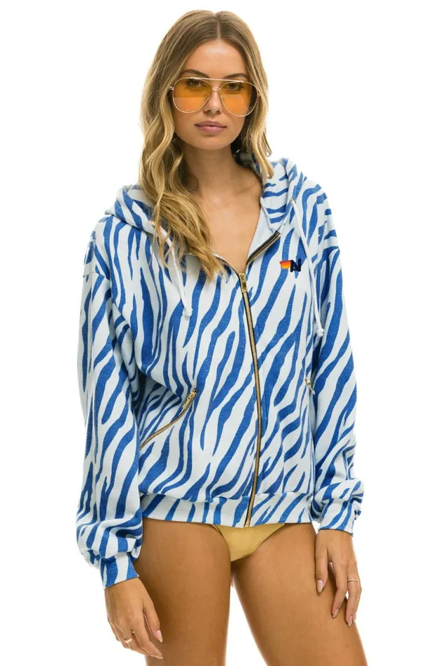 Women TIGER RELAXED ZIP HOODIE WITH POCKETS 8211 BLUE TIGER Aviator Nation Hoodies Women TIGER RELAXED ZIP HOODIE WITH POCKETS 8211 BLUE TIGER Aviator Nation Hoodies