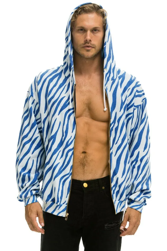 Women TIGER RELAXED ZIP HOODIE WITH POCKETS 8211 BLUE TIGER Aviator Nation Hoodies Women TIGER RELAXED ZIP HOODIE WITH POCKETS 8211 BLUE TIGER Aviator Nation Hoodies