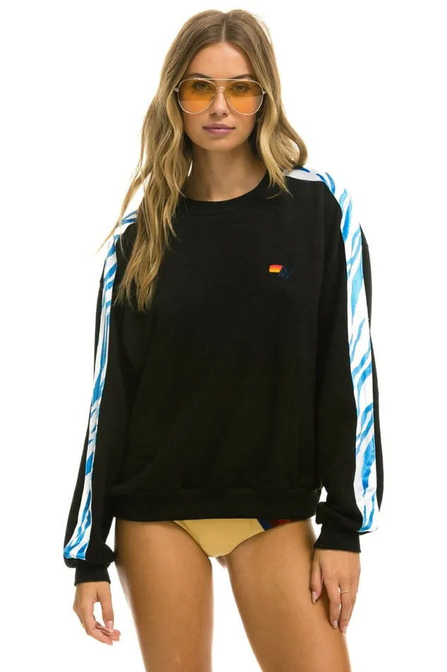 Women TIGER STRIPE RELAXED FIT CREW SWEATSHIRT 8211 BLACK BLUE TIGER Aviator Nation UnisexCrewSweatshirt Women TIGER STRIPE RELAXED FIT CREW SWEATSHIRT 8211 BLACK BLUE TIGER Aviator Nation UnisexCrewSweatshirt