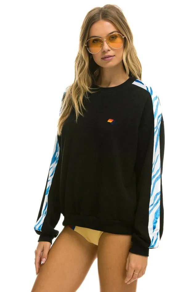 Women TIGER STRIPE RELAXED FIT CREW SWEATSHIRT 8211 BLACK BLUE TIGER Aviator Nation UnisexCrewSweatshirt Women TIGER STRIPE RELAXED FIT CREW SWEATSHIRT 8211 BLACK BLUE TIGER Aviator Nation UnisexCrewSweatshirt