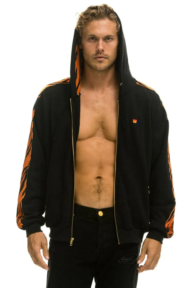 Women TIGER STRIPE RELAXED ZIP HOODIE WITH POCKETS 8211 BLACK TIGER Aviator Nation Hoodies Women TIGER STRIPE RELAXED ZIP HOODIE WITH POCKETS 8211 BLACK TIGER Aviator Nation Hoodies