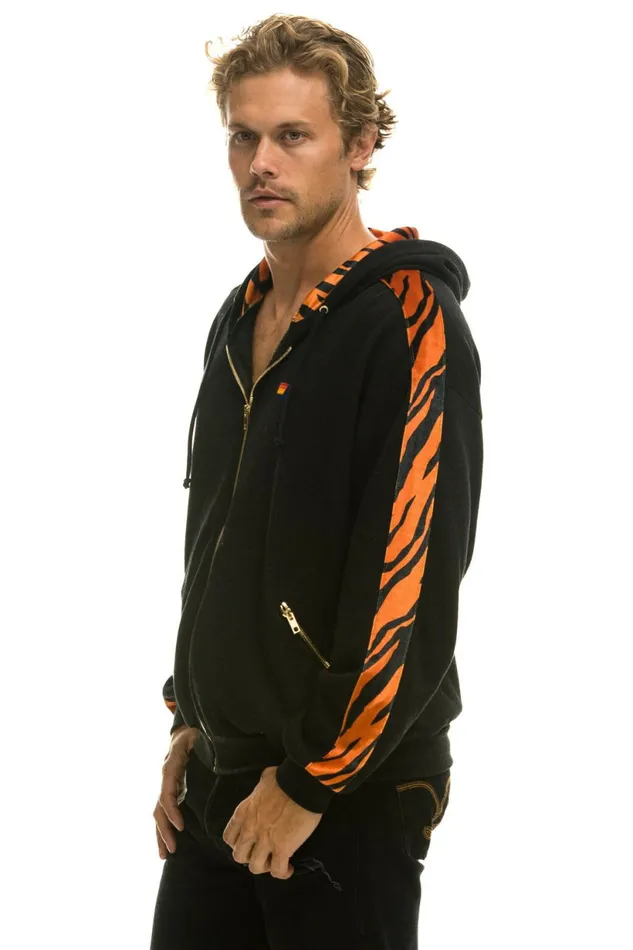 Women TIGER STRIPE RELAXED ZIP HOODIE WITH POCKETS 8211 BLACK TIGER Aviator Nation Hoodies Women TIGER STRIPE RELAXED ZIP HOODIE WITH POCKETS 8211 BLACK TIGER Aviator Nation Hoodies