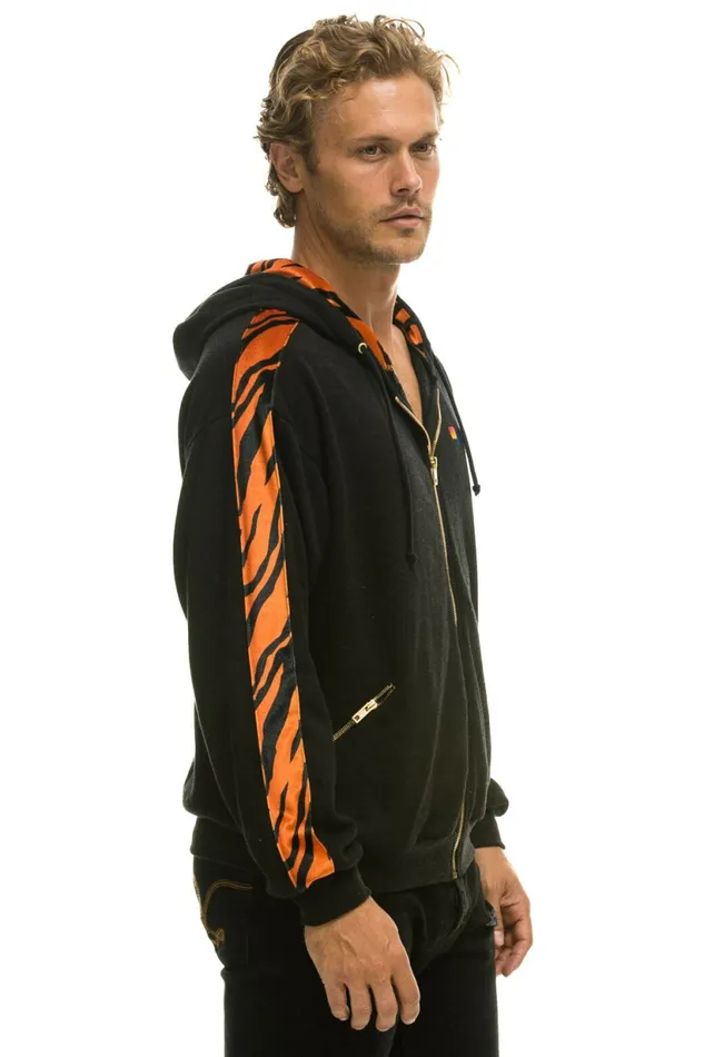 Women TIGER STRIPE RELAXED ZIP HOODIE WITH POCKETS 8211 BLACK TIGER Aviator Nation Hoodies Women TIGER STRIPE RELAXED ZIP HOODIE WITH POCKETS 8211 BLACK TIGER Aviator Nation Hoodies