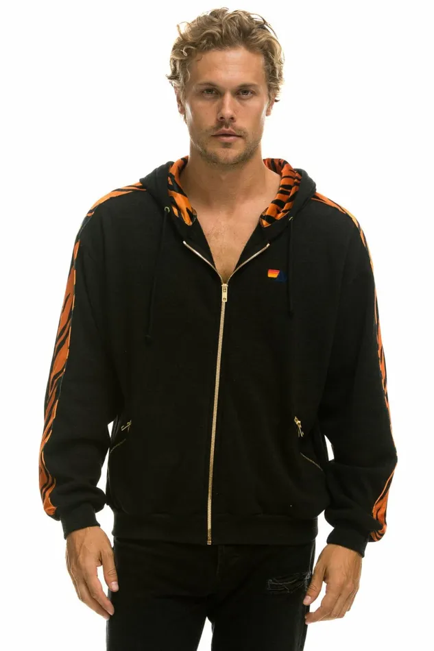 Women TIGER STRIPE RELAXED ZIP HOODIE WITH POCKETS 8211 BLACK TIGER Aviator Nation Hoodies Women TIGER STRIPE RELAXED ZIP HOODIE WITH POCKETS 8211 BLACK TIGER Aviator Nation Hoodies