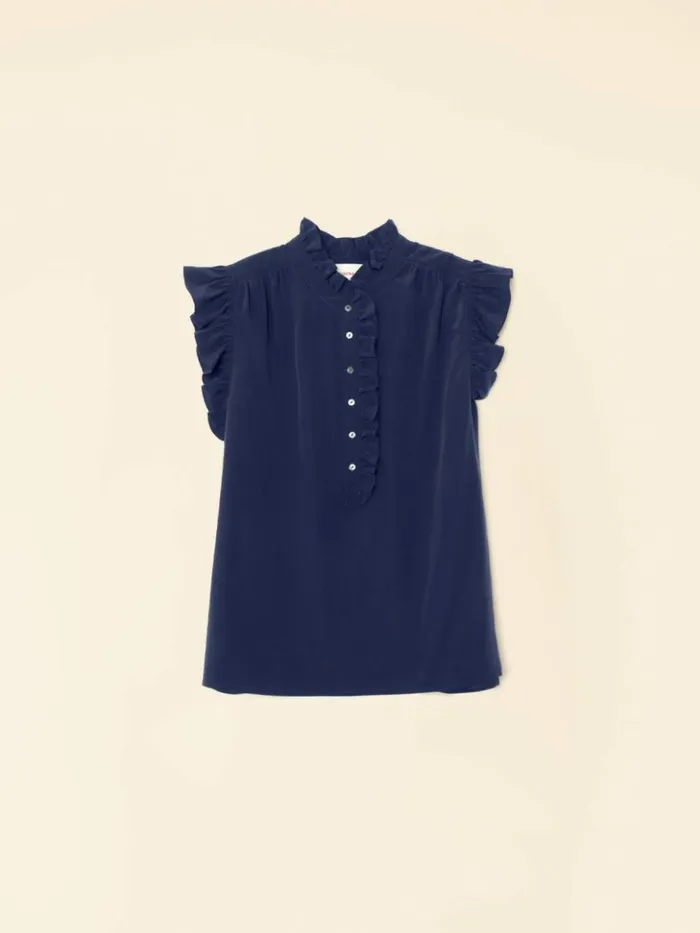 Women Tops Xirena Navy Brenna Silk Top