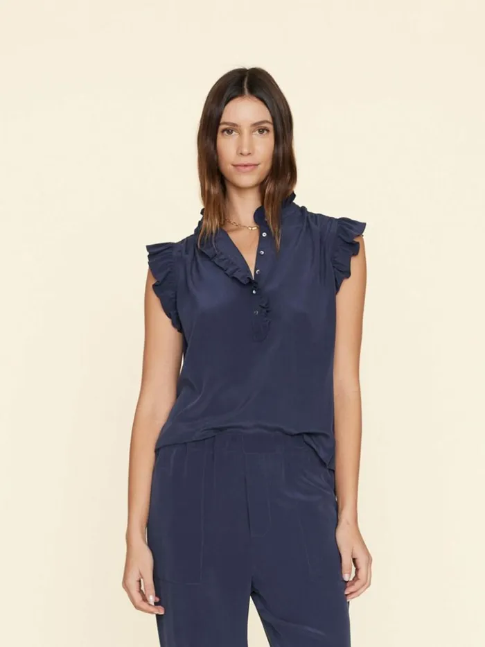 Women Tops Xirena Navy Brenna Silk Top