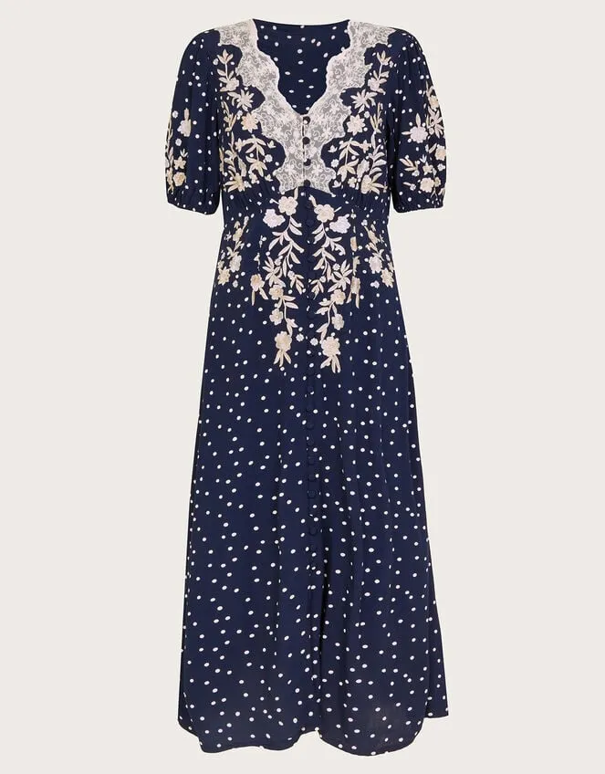 Women Tori Spot Embroidered Tea Dress Blue Monsoon Dresses