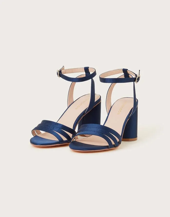 Women Trio Strap Block Heeled Sandals Blue Monsoon Sandals
