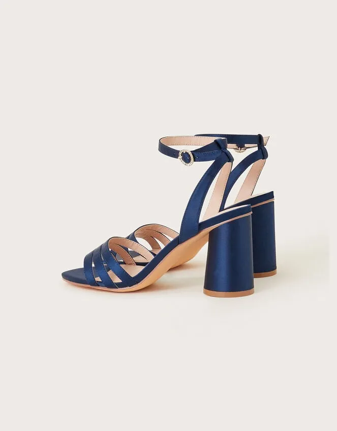 Women Trio Strap Block Heeled Sandals Blue Monsoon Sandals
