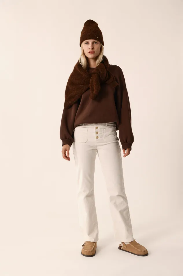 Women Trousers Loumo Creme Pantalon Velours Blanc Crme Des Petits Hauts Trousers and Jumpsuits