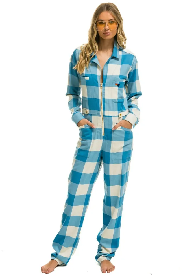 Women UNISEX PLAID FLIGHT SUIT 8211 SKY PLAID Aviator Nation Outerwear