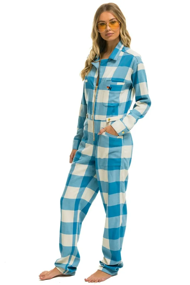 Women UNISEX PLAID FLIGHT SUIT 8211 SKY PLAID Aviator Nation Outerwear Women UNISEX PLAID FLIGHT SUIT 8211 SKY PLAID Aviator Nation Outerwear