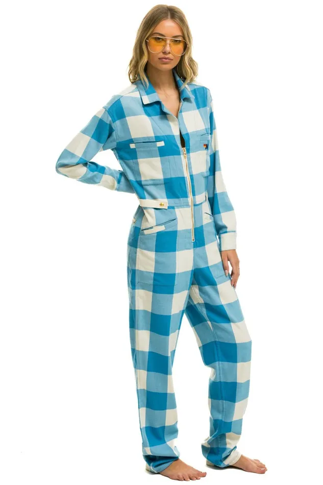 Women UNISEX PLAID FLIGHT SUIT 8211 SKY PLAID Aviator Nation Outerwear Women UNISEX PLAID FLIGHT SUIT 8211 SKY PLAID Aviator Nation Outerwear