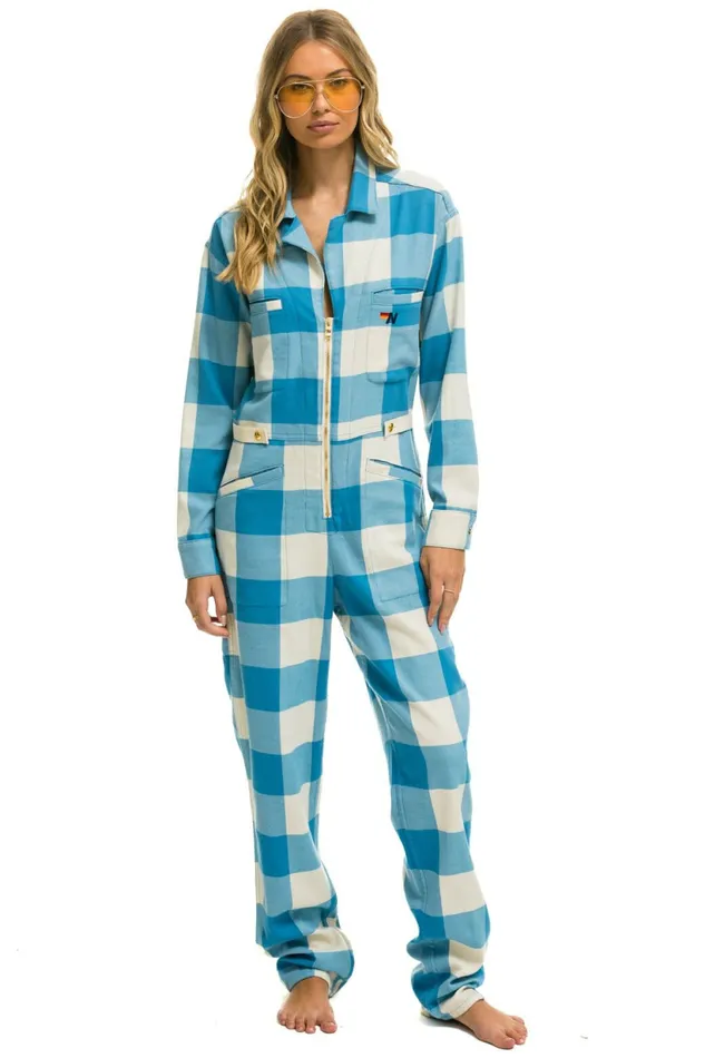 Women UNISEX PLAID FLIGHT SUIT 8211 SKY PLAID Aviator Nation Outerwear Women UNISEX PLAID FLIGHT SUIT 8211 SKY PLAID Aviator Nation Outerwear