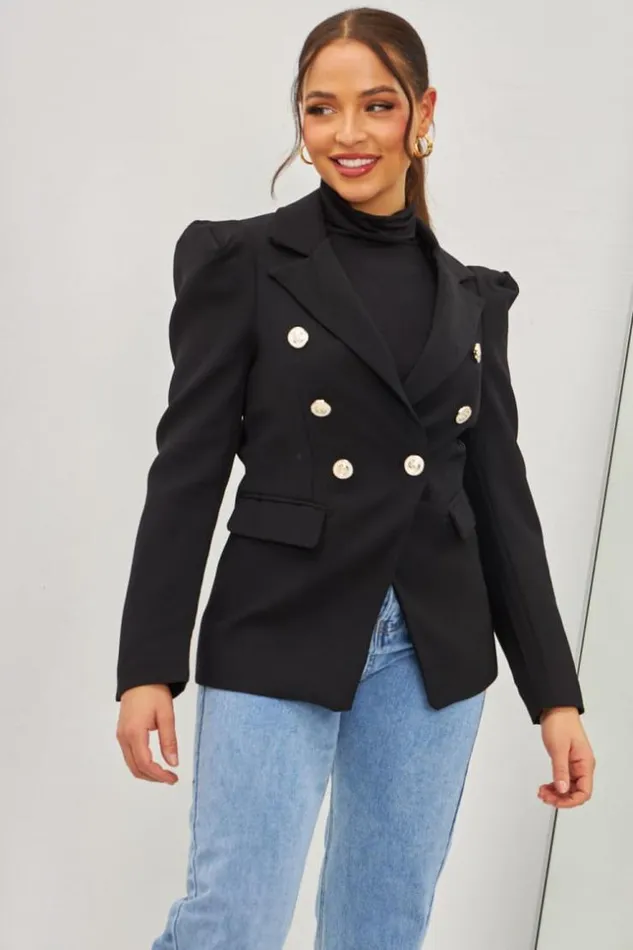 Women Veste Blazer Noire Gros Boutons Dors Black Brentiny Paris Jackets