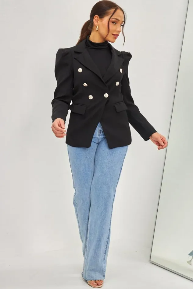 Women Veste Blazer Noire Gros Boutons Dors Black Brentiny Paris Jackets