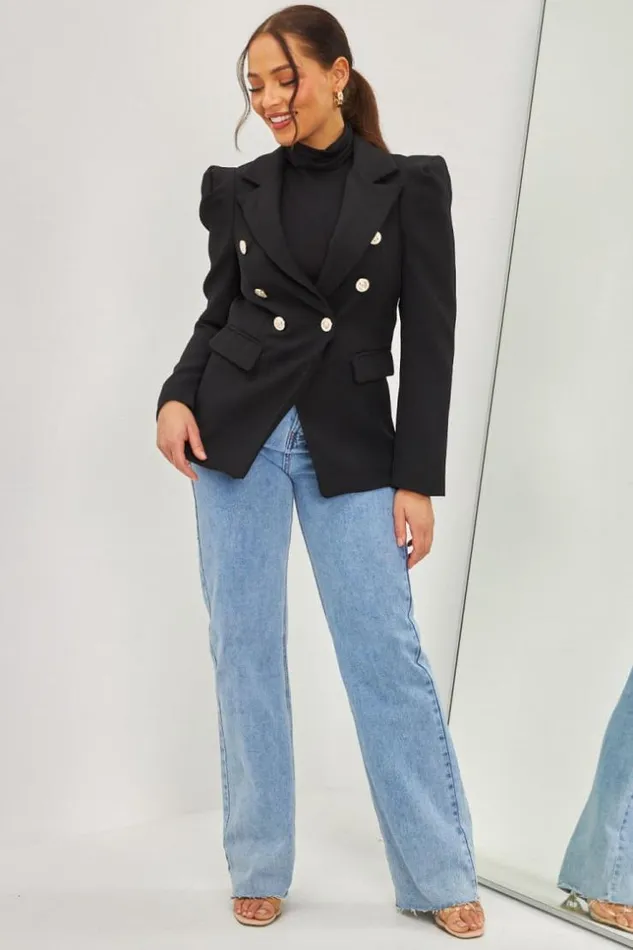 Women Veste Blazer Noire Gros Boutons Dors Black Brentiny Paris Jackets