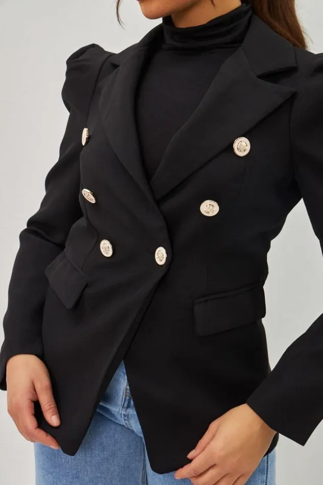 Women Veste Blazer Noire Gros Boutons Dors Black Brentiny Paris Jackets
