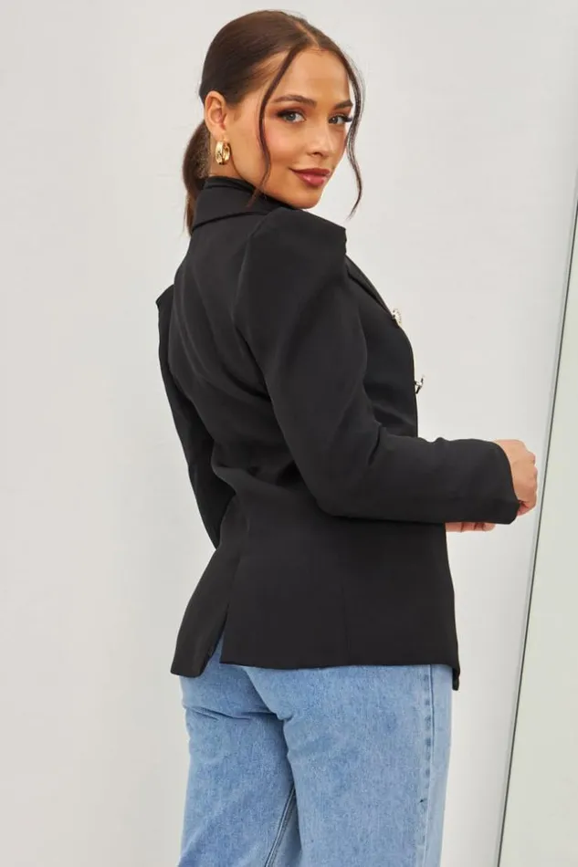 Women Veste Blazer Noire Gros Boutons Dors Black Brentiny Paris Jackets