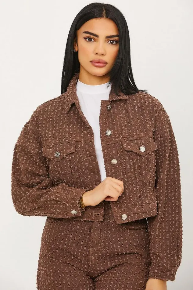 Women Veste Courte En Jeans Marron Trous Brown Brentiny Paris Jackets
