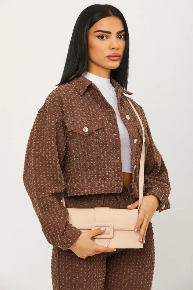 Women Veste Courte En Jeans Marron Trous Brown Brentiny Paris Jackets