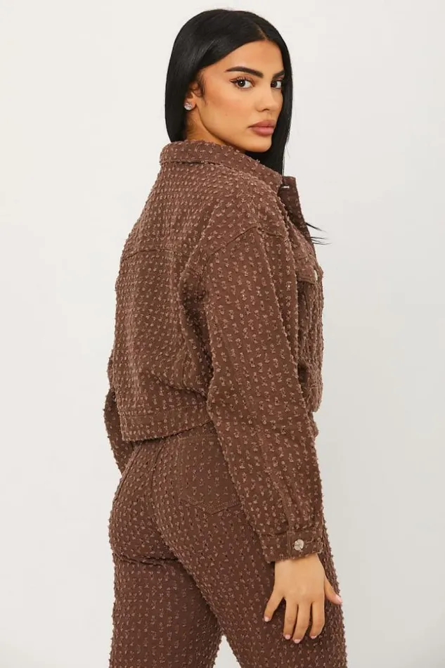 Women Veste Courte En Jeans Marron Trous Brown Brentiny Paris Jackets