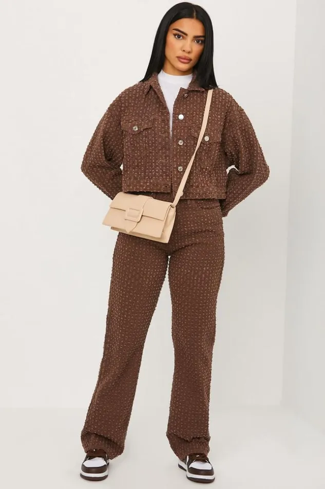 Women Veste Courte En Jeans Marron Trous Brown Brentiny Paris Jackets