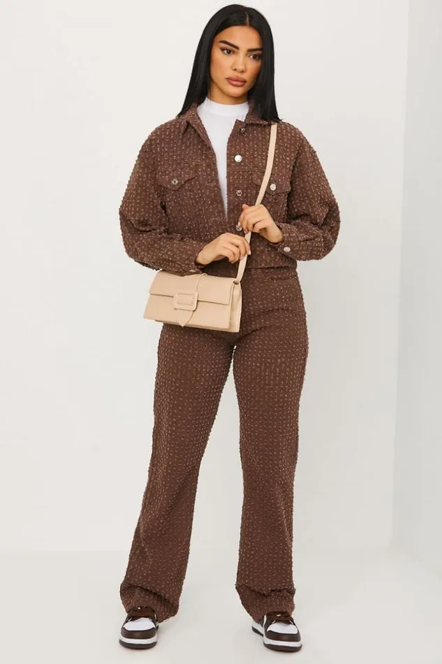 Women Veste Courte En Jeans Marron Trous Brown Brentiny Paris Jackets