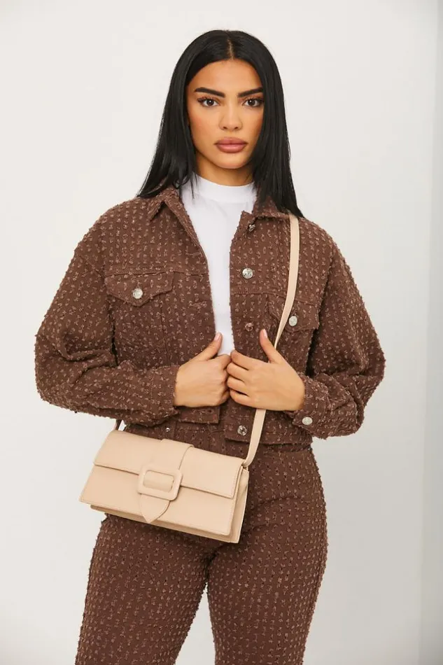 Women Veste Courte En Jeans Marron Trous Brown Brentiny Paris Jackets