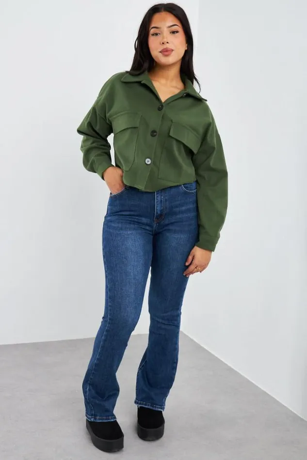 Women Veste Courte Kaki En Sudine Khaki Brentiny Paris White Tops